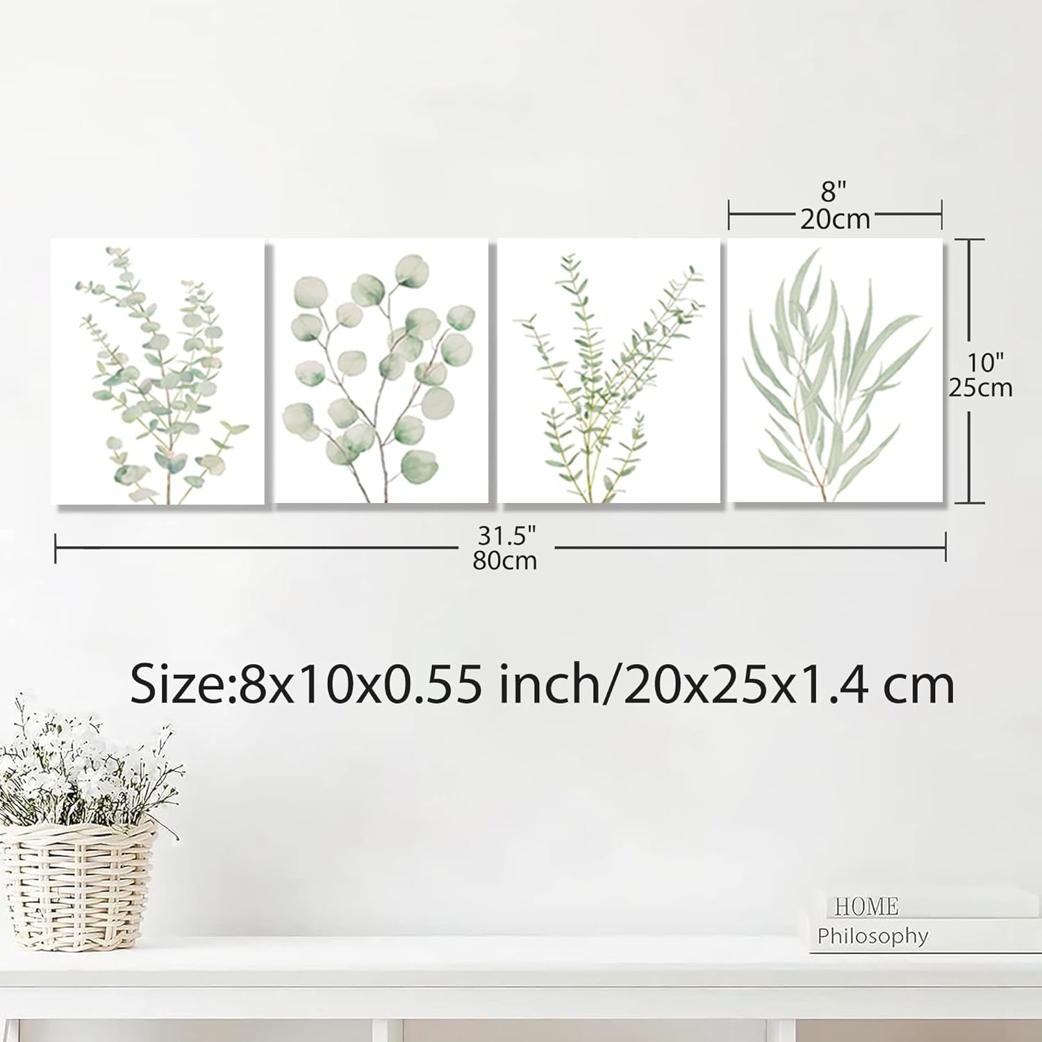 4PCS 8X10in,Botanical Plant Canvas Wall Art, Framed Boho Wall Decor For Bathroom, Minimalist Aesthetic Bedroom Wall Art