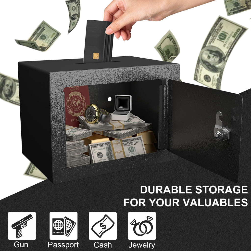 Secure Safe With Key And Password Money Home Safe, 0.23 Cubic Feet Small Safe, Mini Storage Cabinet, Suitable For Home Use, Can Store Money, Documents, And Valuable Items