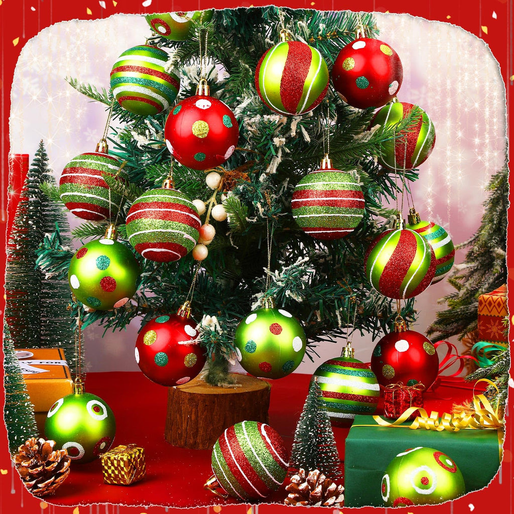 24PCS Christmas Ball Ornaments, Hanging Balls Red And Green Christmas Tree Pendants For Xmas Tree Home Decor Party Holiday Wedding Anniversary DIY Craft Decor Supplies