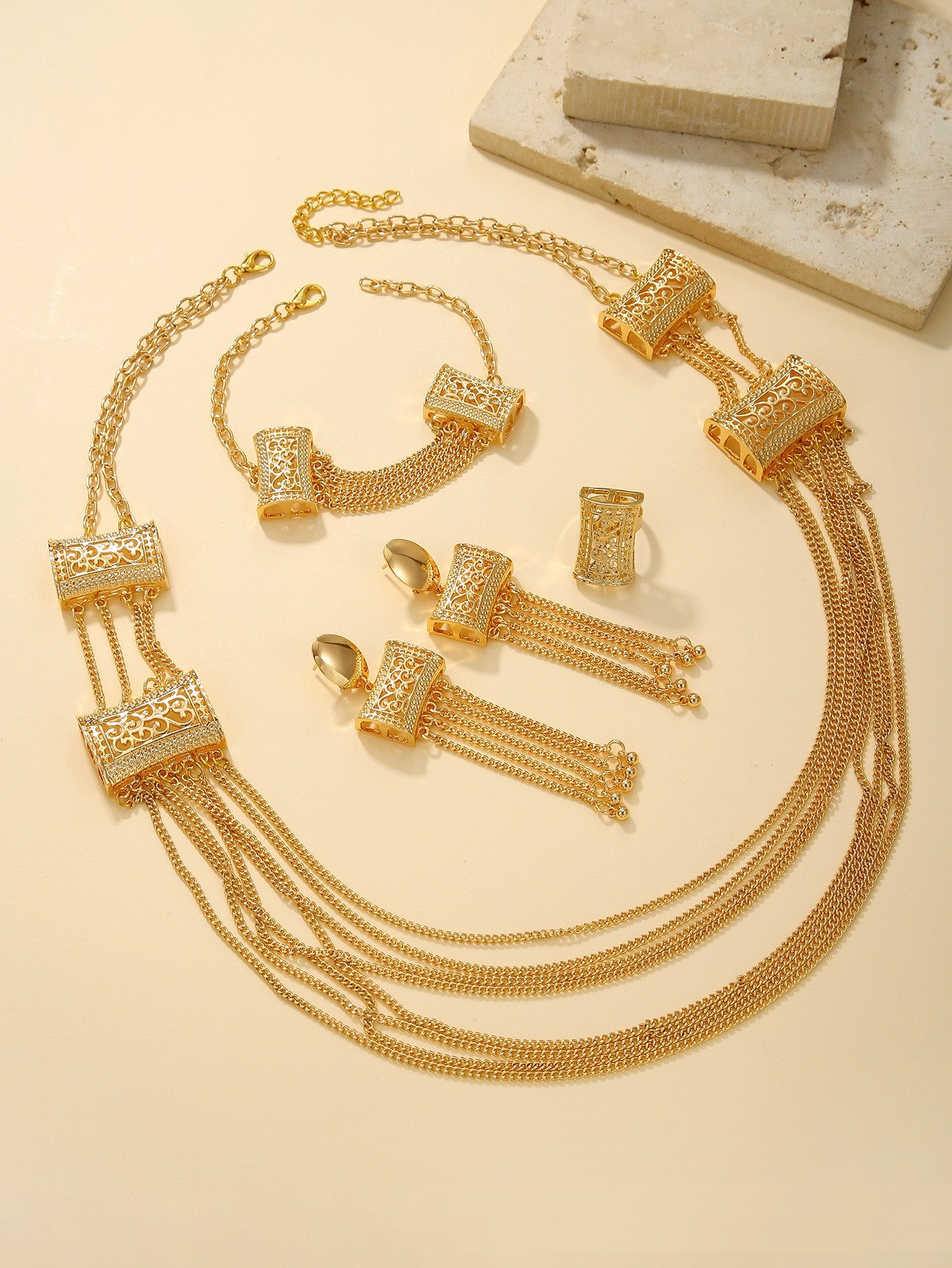 Ladies' Gold-plated Double-layer Tassel Long Necklace Set