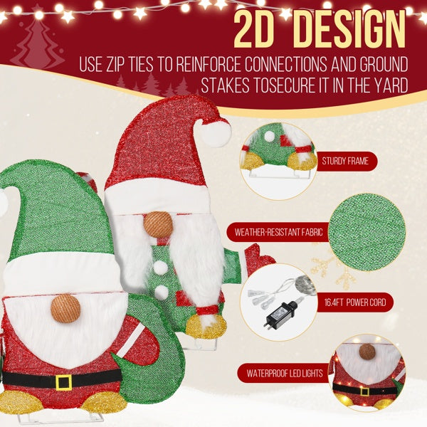 Set Of 2 Lighted Gnome And Candy Cane Christmas Decorations, Pre-lit 2D Holiday Decor With 80 Warm White LED Lights For Xmas Outdoor Indoor Decor Lighted Holiday Displays