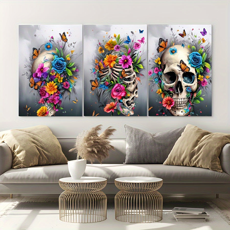 3 Pieces Skull Art Canvas Painting - Framed Contemporary Abstract Minimalist Artwork For Living Room Bedroom Bathroom--Selling On Temu Is Prohibited