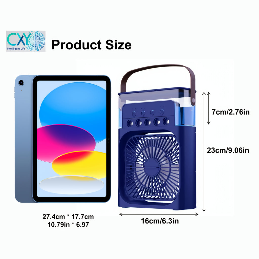 3-in-1 Portable Air Conditioner Fan With Humidifier & LED Light, 3 Speeds & 3 Mist Modes, USB Powered Mini Desktop Cooler For Bedroom, Office, Home, And Travel
