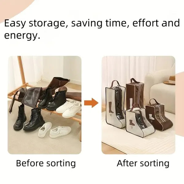 Durable PVC Shoe Storage Bags - Moisture & Moisture-Resistant, Dust-Proof With Transparent Window, Portable Handheld Boot Protectors For Travel & Home Organization, Multi-Size For Shoes/Boots, Hanging