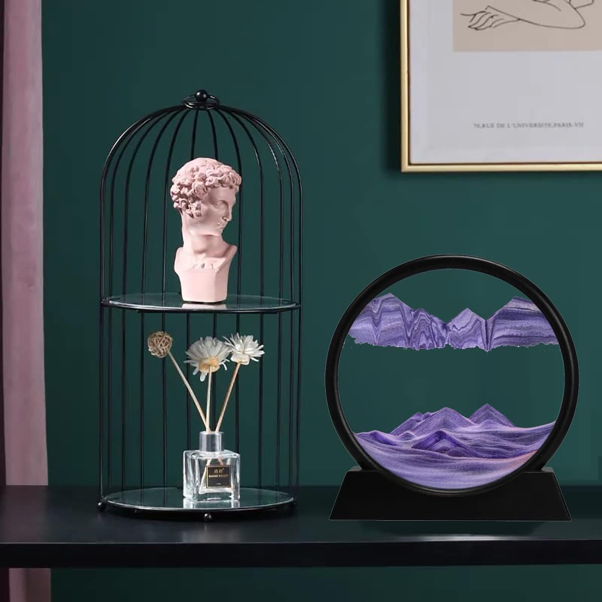 3D Dynamic Sand Art Liquid Motion, Moving Sand Art Picture Round Glass 3D Deep Sea Sandscape In Motion Display Flowing Sand Painting Relaxing Desk Toys