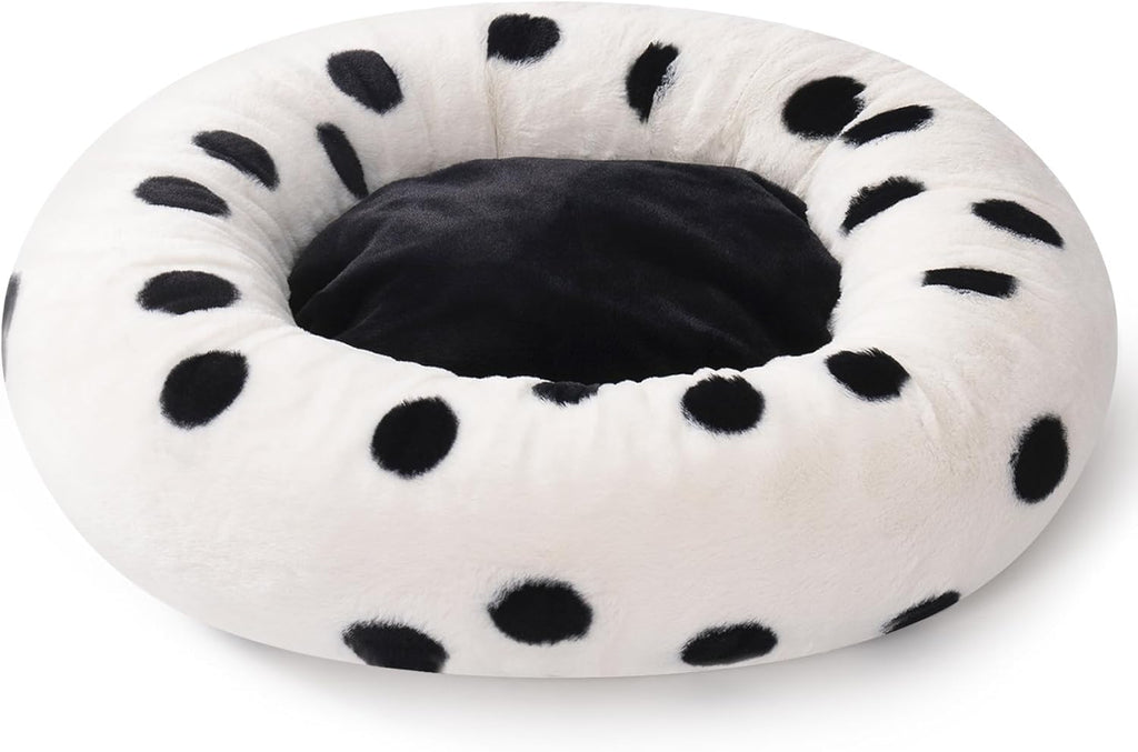 MEWOOFUN Donut Cat Bed For Indoor Cats - 23 Inch Round Washable Pet Bed With Non-Slip Bottom, Plush Fluffy Small Dog Bed For Puppies & Kittens, Black Dot
