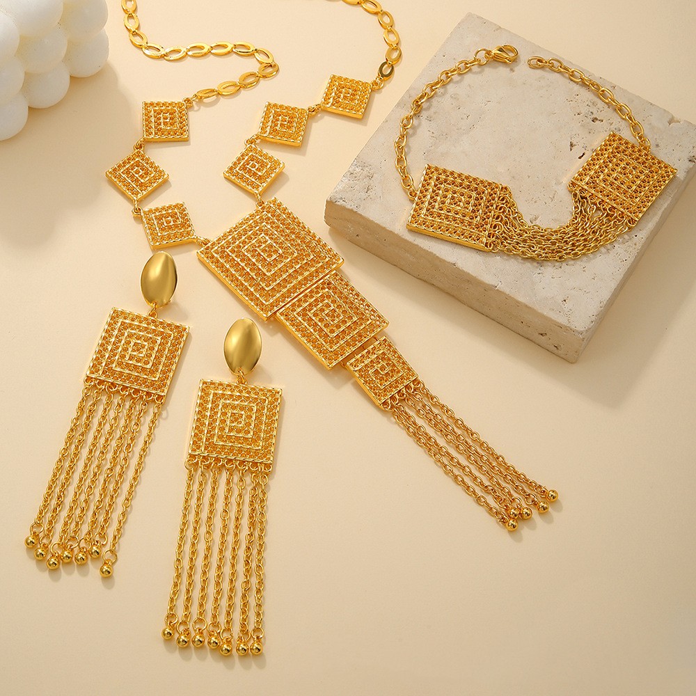 Ladies' Gold-plated Double-layer Tassel Long Necklace Set