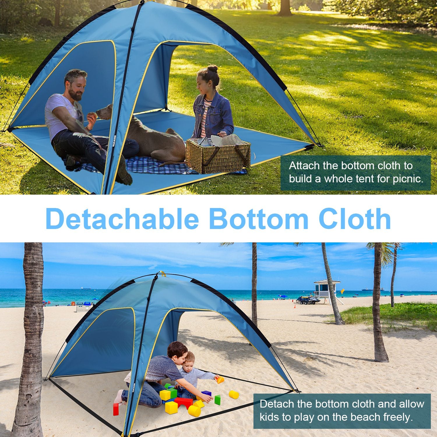 1Pc 4-6 Person Beach Tent Canopy  With 3 Door Openings Carry Bag UPF50 Waterproof  For Beach Picnic Camping Hiking Adventure Fishing