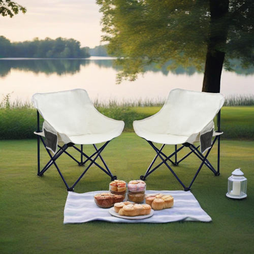 2PCS Outdoor Camping Chairs Folding Portable, Carry Bag ,Beige