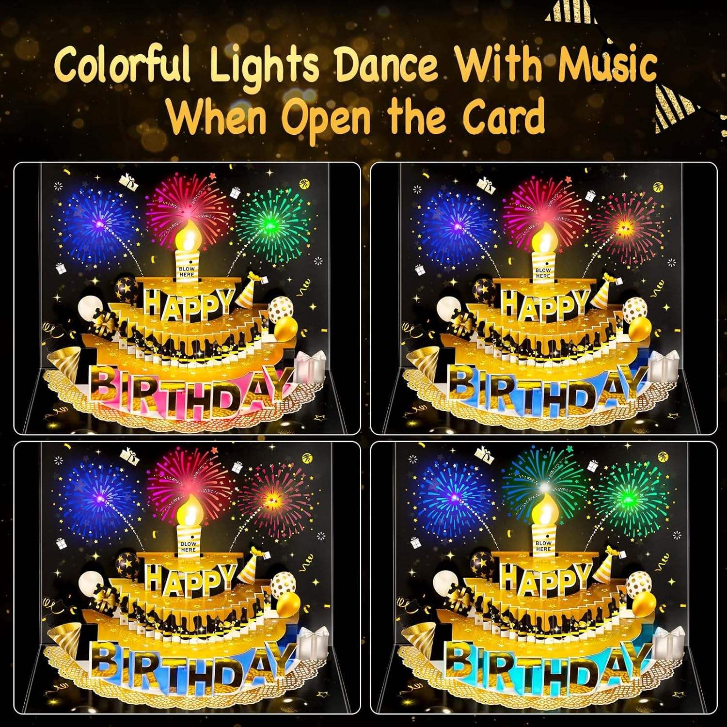 Light Music  Up Card Gift Cake Happy Birthday Card With Envelope