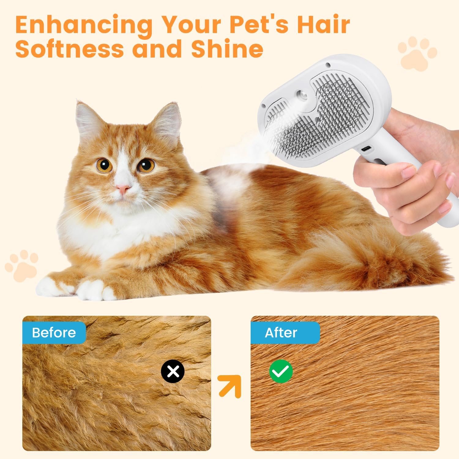 3 In 1 Cat Steam Brush, Pet Steam Brush For Cat Dog Long Short Haired, Pet Spray Hair Removal Comb For Small Animals Shedding & Grooming, Water Mist Spray Brushes With Release Button