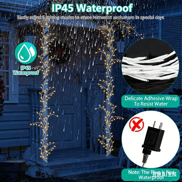 Lighted Birch Garland, 7.87ft 144 LED Warm White Lights With 8 Modes, Remote & Timer, IP45 Waterproof Flexible Branches For Home Decor