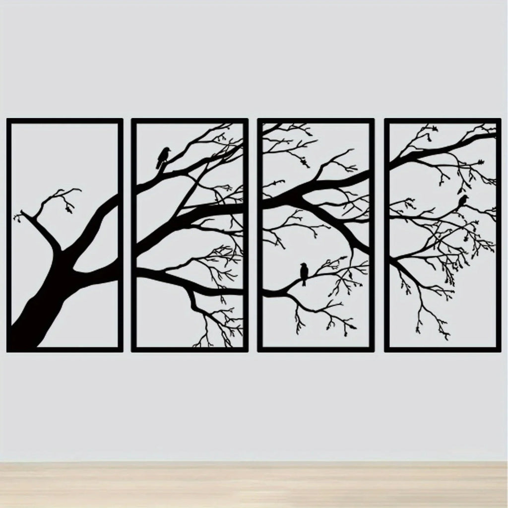 Luxury Metal Wall Art Decor Set Of 4 - Black Tree Of Life Sculpture