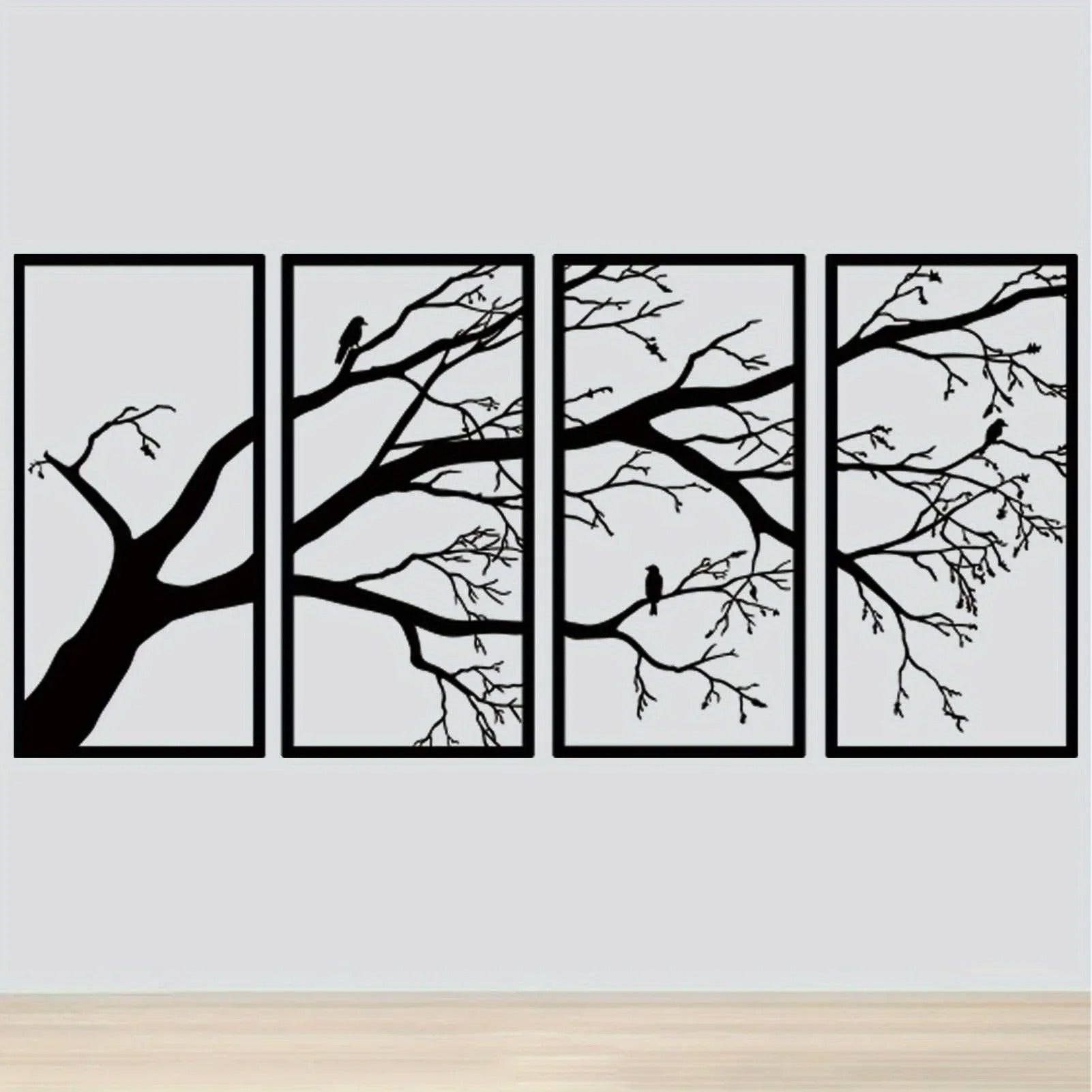 Luxury Metal Wall Art Decor Set Of 4 - Black Tree Of Life Sculpture