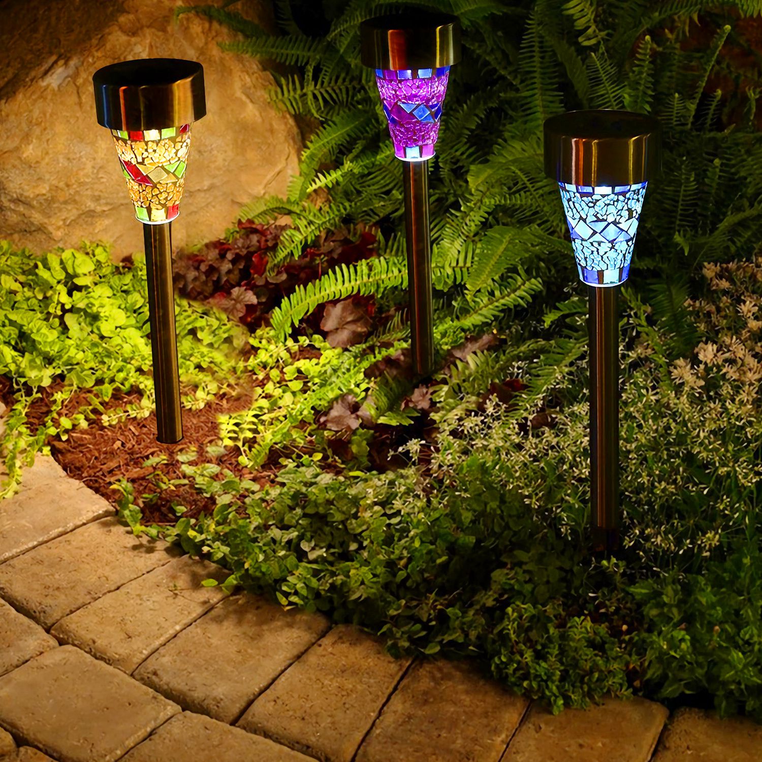 6Packs Mosaic Solar Pathway Lights IP44 Waterproof For Yard Driveway Walkway