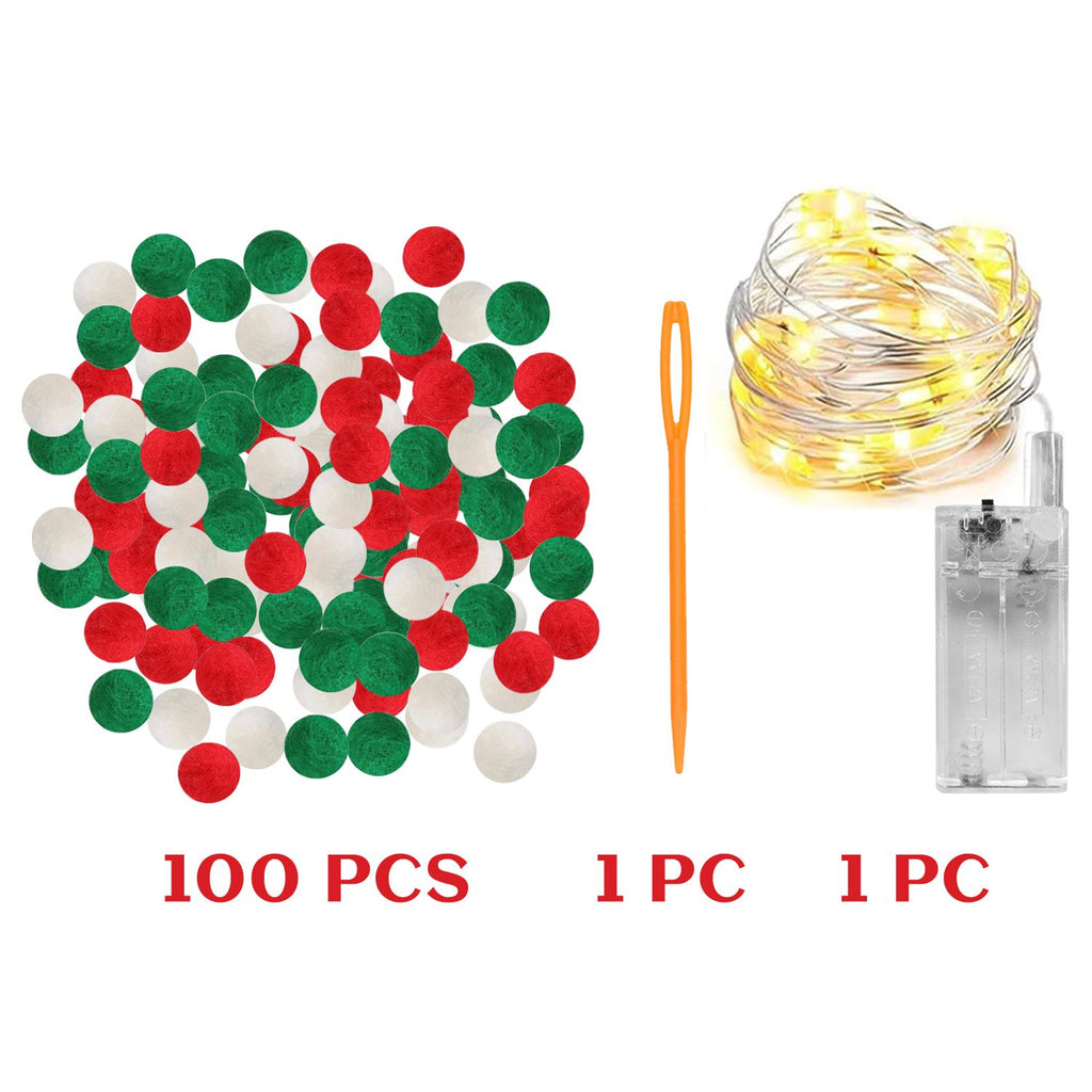 9.84 Ft Felt Ball Garland With Warm Light String Christmas Pom Pom Garland Red Green White 1 Inch Pompoms DIY Unique Hanging Bunting Banner For Xmas Tree Fireplace Wall Home Decor