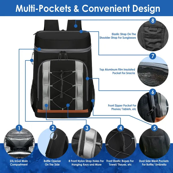 1Pc Cooler Backpack 36 Can Leakproof Insulated Cooler Backpack With 25L/6.6Gal For Picnic Camping Beach Hiking Fishing Travel