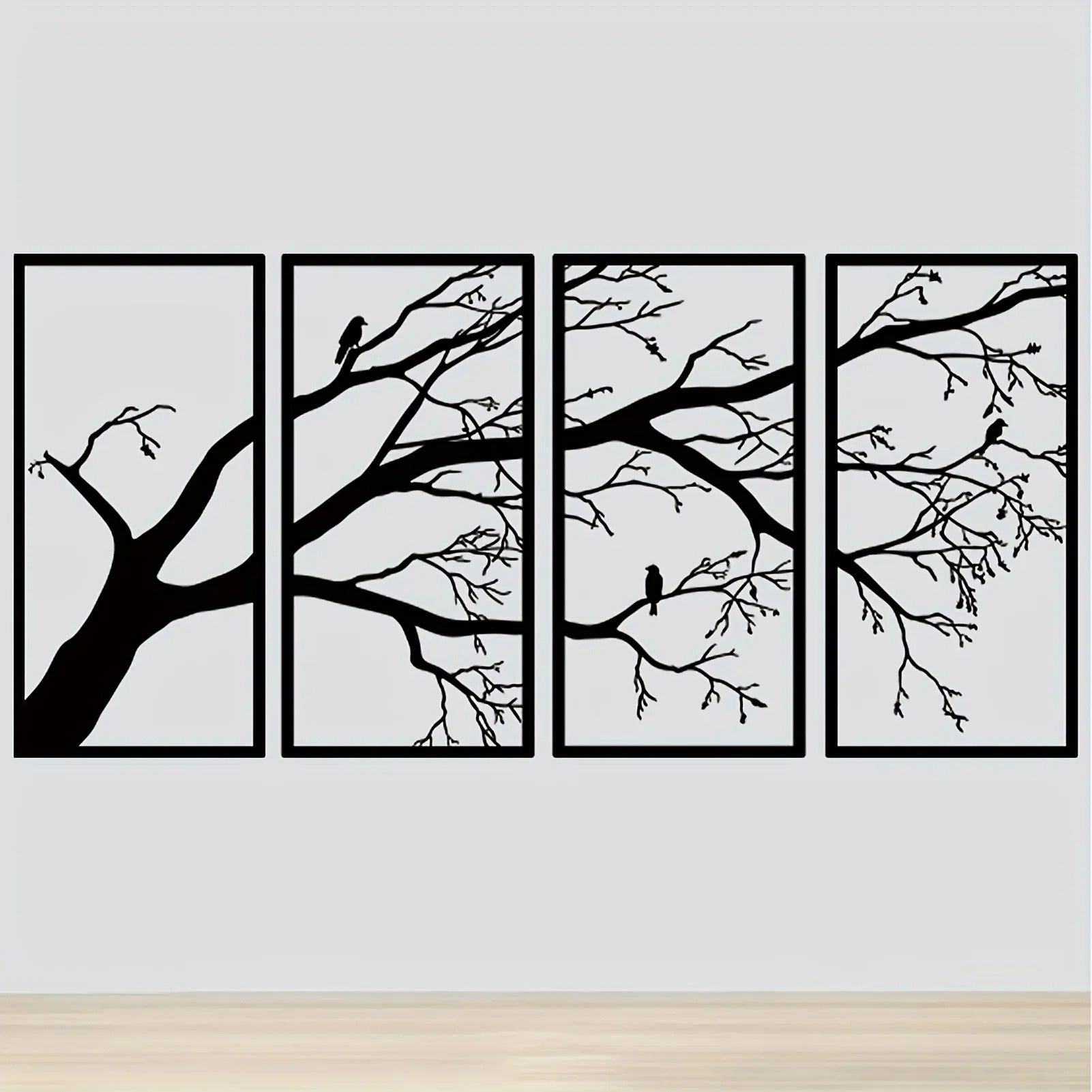 Luxury Metal Wall Art Decor Set Of 4 - Black Tree Of Life Sculpture