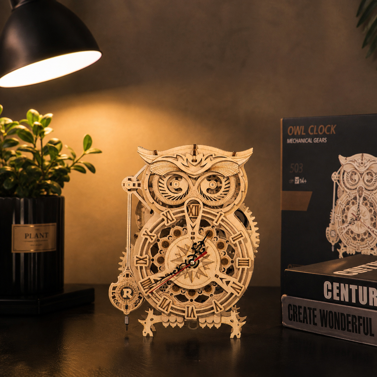 Robotime Rokr Creative DIY Toys 3D Owl Wooden Clock Building Block Kits