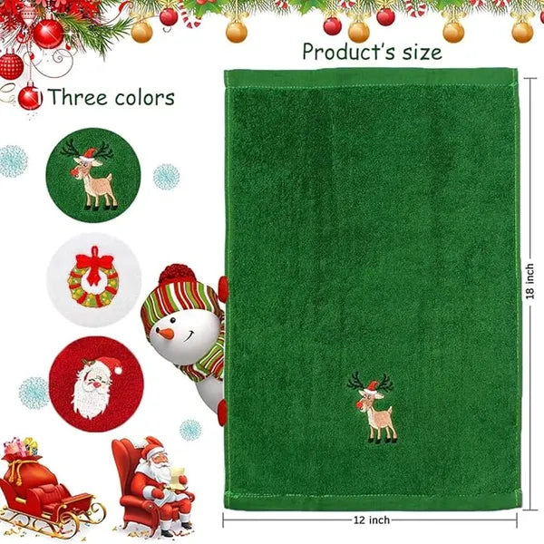 Christmas Hand Towels, Maxs Dish Towel Bathroom Kitchen,100% Cotton,Decorative Dish Face Towels Set For Drying,Cleaning,Cooking And Decorations,Embroidered Holiday Design