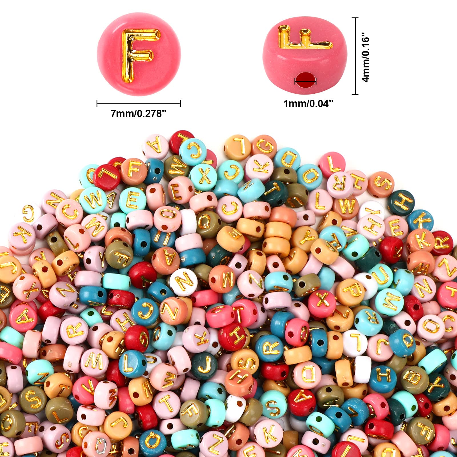 Colored Letter Beads, 1900Pcs 4x7mm Colorful Gold Acrylic Alphabet Beads With 1 Roll Elastic String For Bracelet Necklace Jewelry Making Supplies