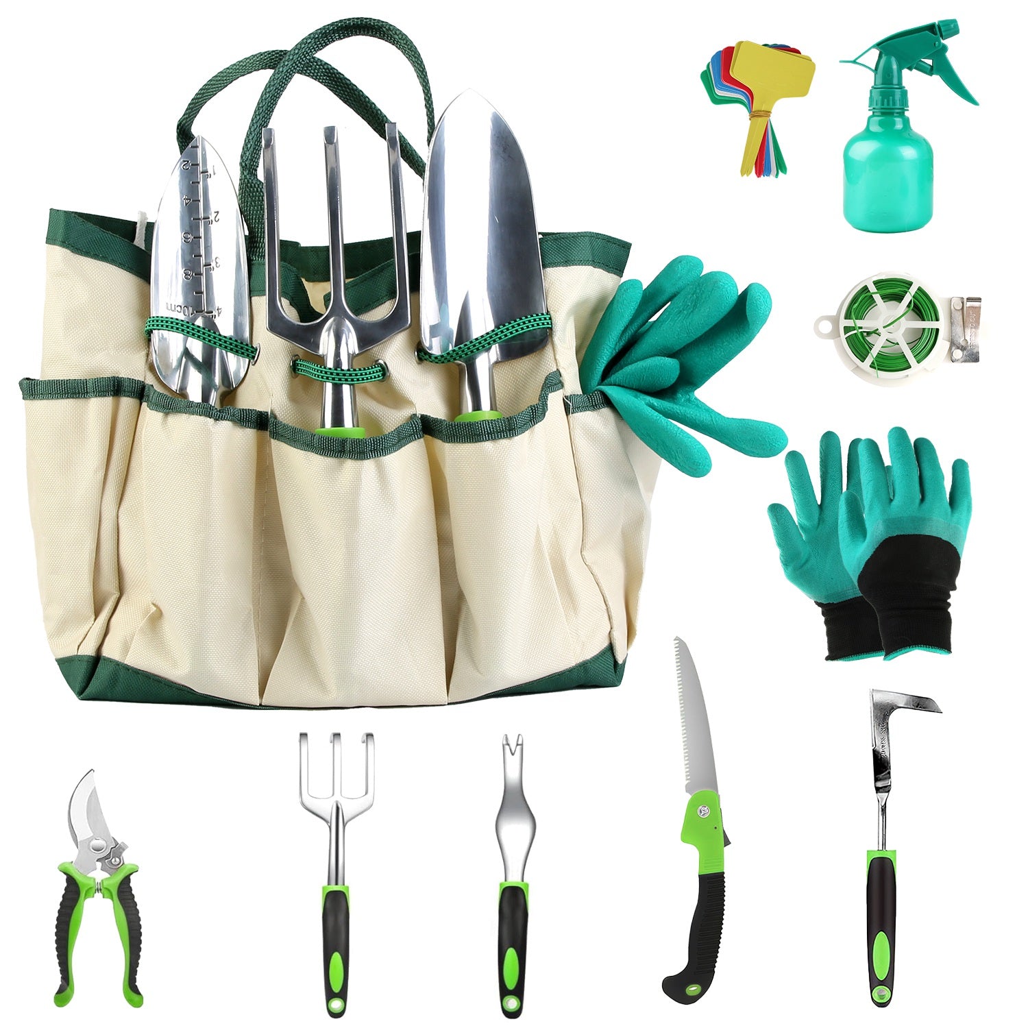 13Pcs Garden Tool Set Aluminum Alloy Gardening Hand Tools Starter Kit With Garden Bag Heavy Duty Outdoor Hand Tools With Non-Slip Ergonomic Handle For Plant Gardening