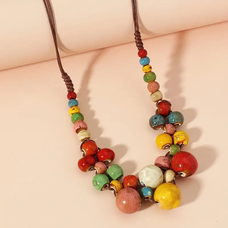 Women's Niche Design Fashion Ethnic Style Beaded Colorful Necklace