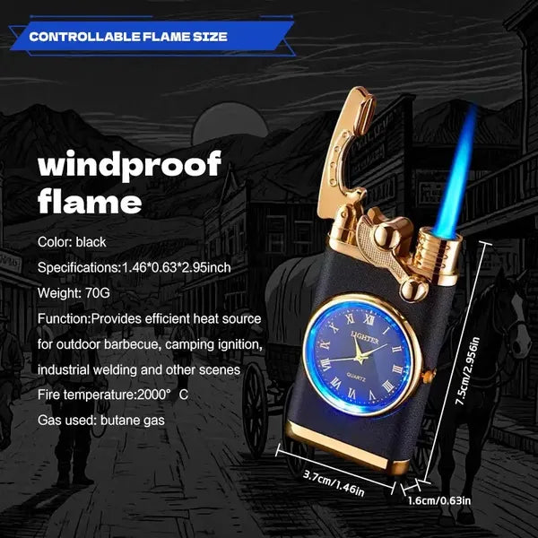 1pcs Butane Lighter, Blue Flame Lighter, Vintage Rocking Chair Lighter, Multifunctional Dial Lighter, Windproof Lighter, Suitable For Indoor And Outdoor, Perfect Gift For Father, Husband Or Boyfriend,