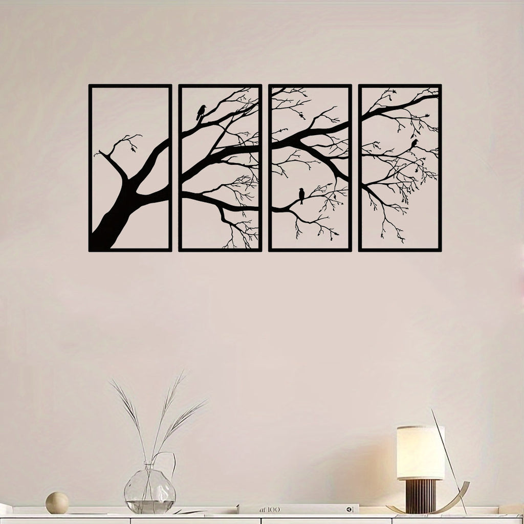 Luxury Metal Wall Art Decor Set Of 4 - Black Tree Of Life Sculpture