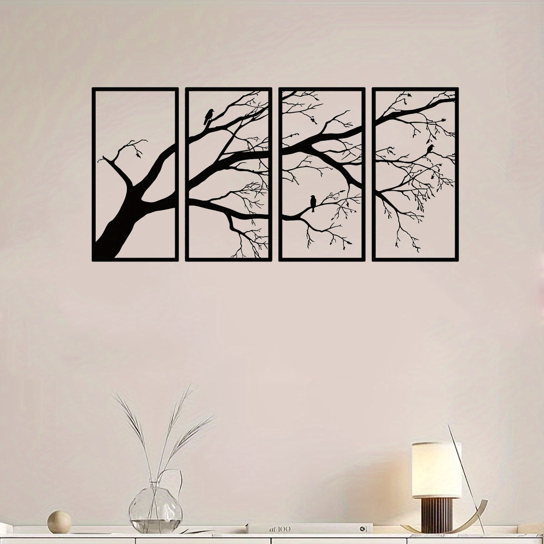 Luxury Metal Wall Art Decor Set Of 4 - Black Tree Of Life Sculpture