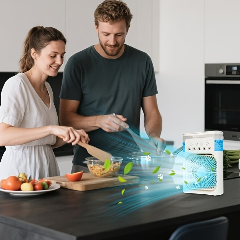 3-in-1 Portable Air Conditioner Fan With Humidifier & LED Light, 3 Speeds & 3 Mist Modes, USB Powered Mini Desktop Cooler For Bedroom, Office, Home, And Travel