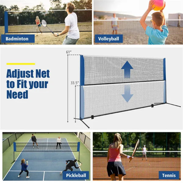 10ft Multi-Sport Net Set - Adjustable Height (33.5"-61"), Badminton/Volleyball/Pickleball/Tennis Use