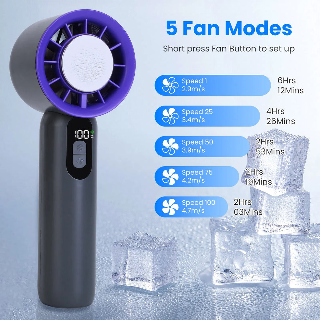 Speed Handheld Fan With Ice Cooler High Speed Turbo Fan 3000mAh Rechargeable Hand Fan With LCD Display For Travel Camping Beach Outdoor