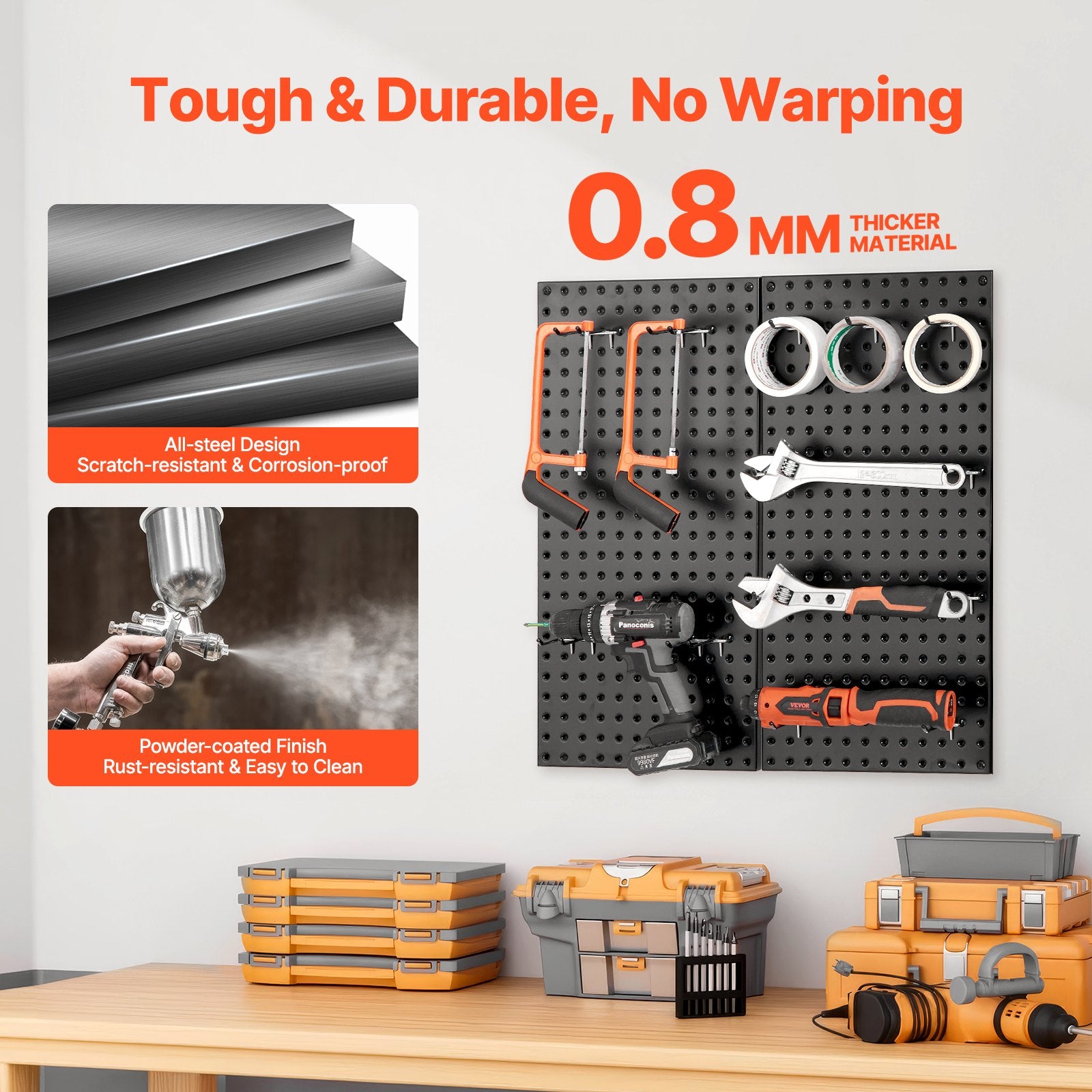 Metal Pegboard Panels, 32" X 16" Pegboard, 2 Panels, Heavy Duty Steel Peg Board Wall Organizer, For Living Room Garage Tool Storage Workbench Office Organization Craft Room Kitchen Home, Black