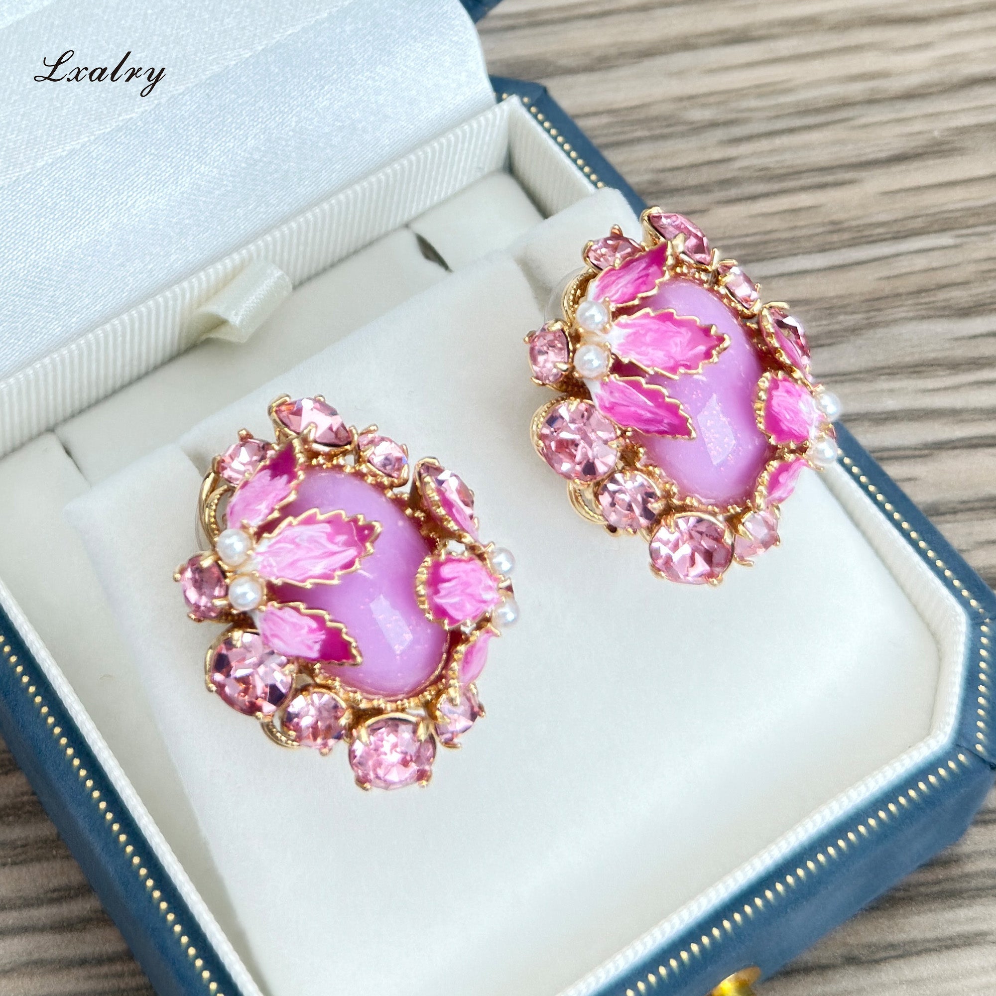 Lxalry 18K Gold Plated Pink Zircon & Enamel Floral Earrings - Vintage Statement Style For Weddings And Parties, Tarnish-Free, Hypoallergenic, Retro Earrings, Gift For Her