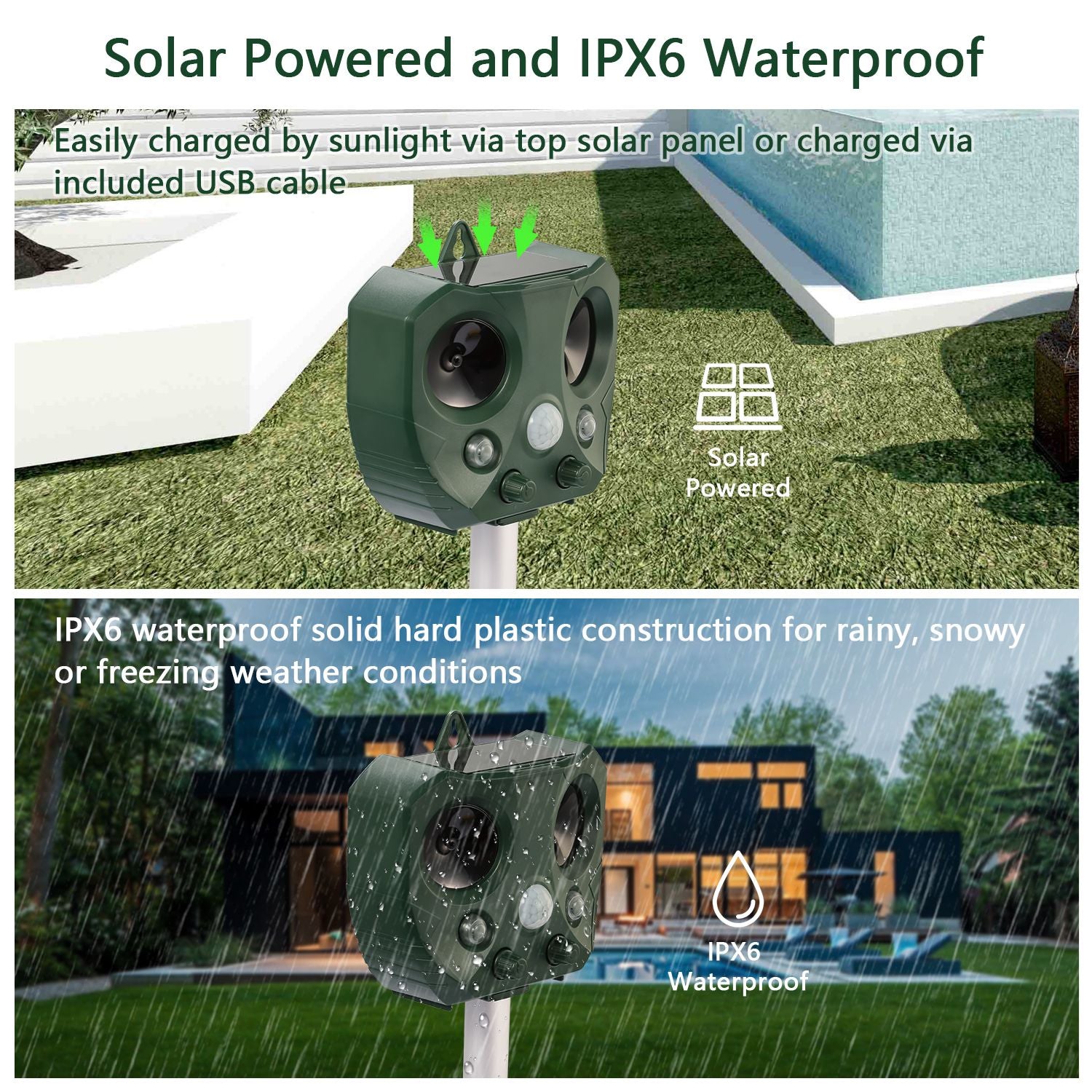 1Pc Ultrasonic Animal Repeller Solar Powered Repellent With Motion Sensor LED Flashing Lights IPX6 Waterproof Outdoor For Farm Garden Yard