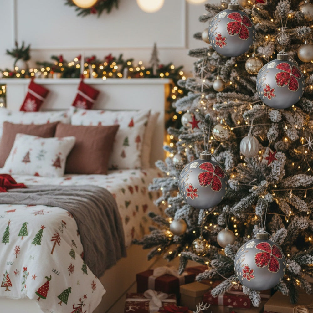 4PCS Set 4.7in Christmas Glass Ball Ornaments Hanging Tree Decor Home Party Holiday Decor