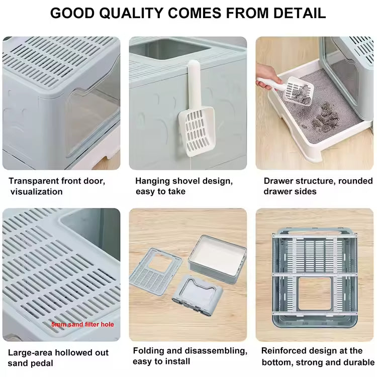 Front-entry Enclosed Extra-large Cat Litter Box With A Litter Collection Cover And A Large Scoop For Cats