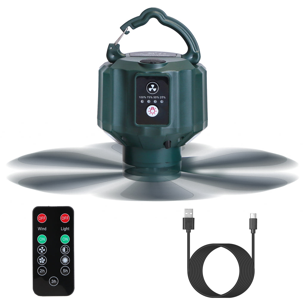 5200mAh Or 10400mAh Options -- 1Pc Portable Camping Ceiling LED Fan  USB Battery Powered Hanging Tent Lantern Fan Power Bank With 3 Fan Speed 3 Light Brightness Smart Timer Remote Control