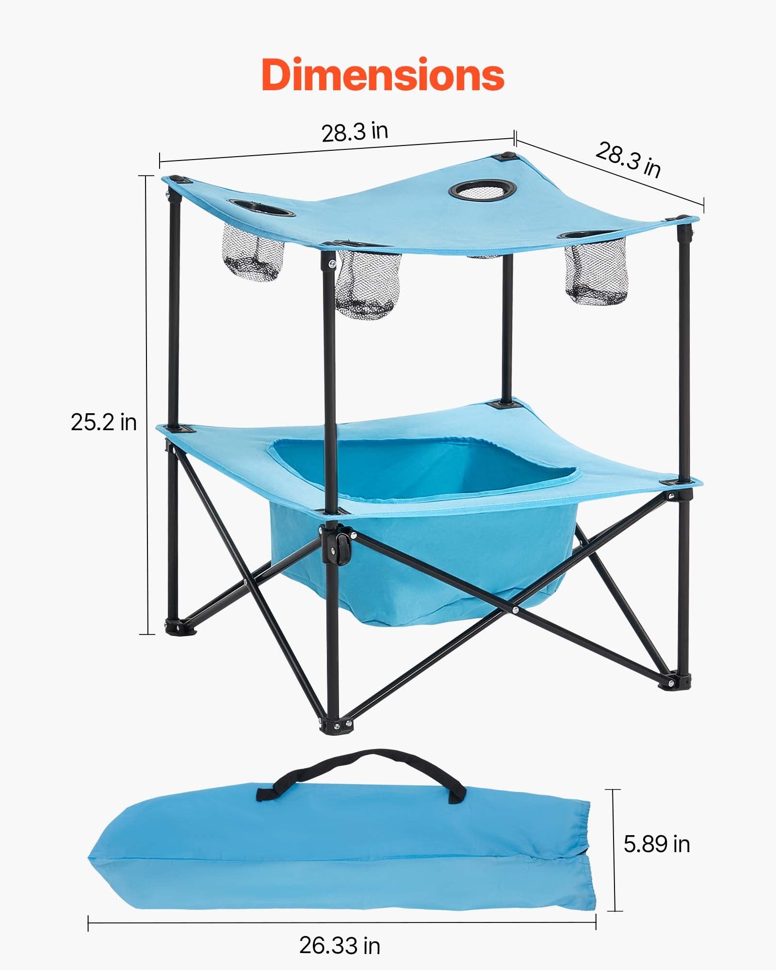 Folding Portable Camping Table Oxford Outdoor Picnic Square Table 4 Cup Holders
