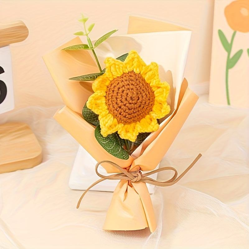 Sunflowers Crochet Flowers Bouquet, Knitted Bouquet, Crochet Artificial Flowers For Home Wedding Decor Birthday Gift