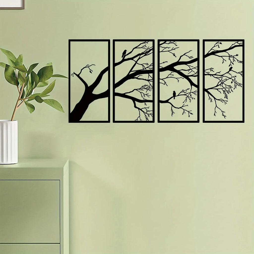 Luxury Metal Wall Art Decor Set Of 4 - Black Tree Of Life Sculpture