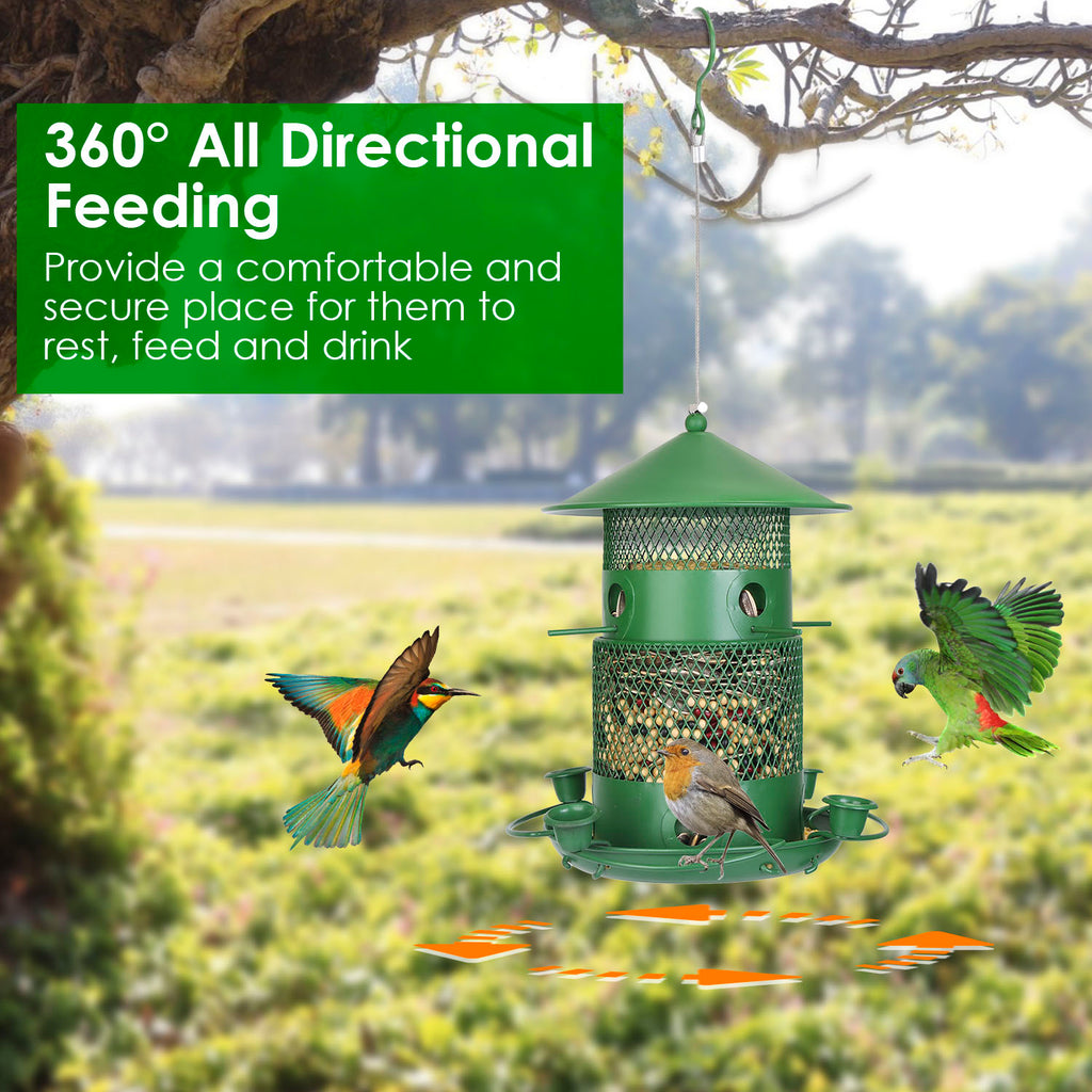 1Pc Wild Bird Feeder Squirrel-Proof Chew-Proof Metal Bird Seed Feeder Outdoor Hanging Bird Feeder With 360 Degree Circular Perches Water Cups For Yard Garden Patio