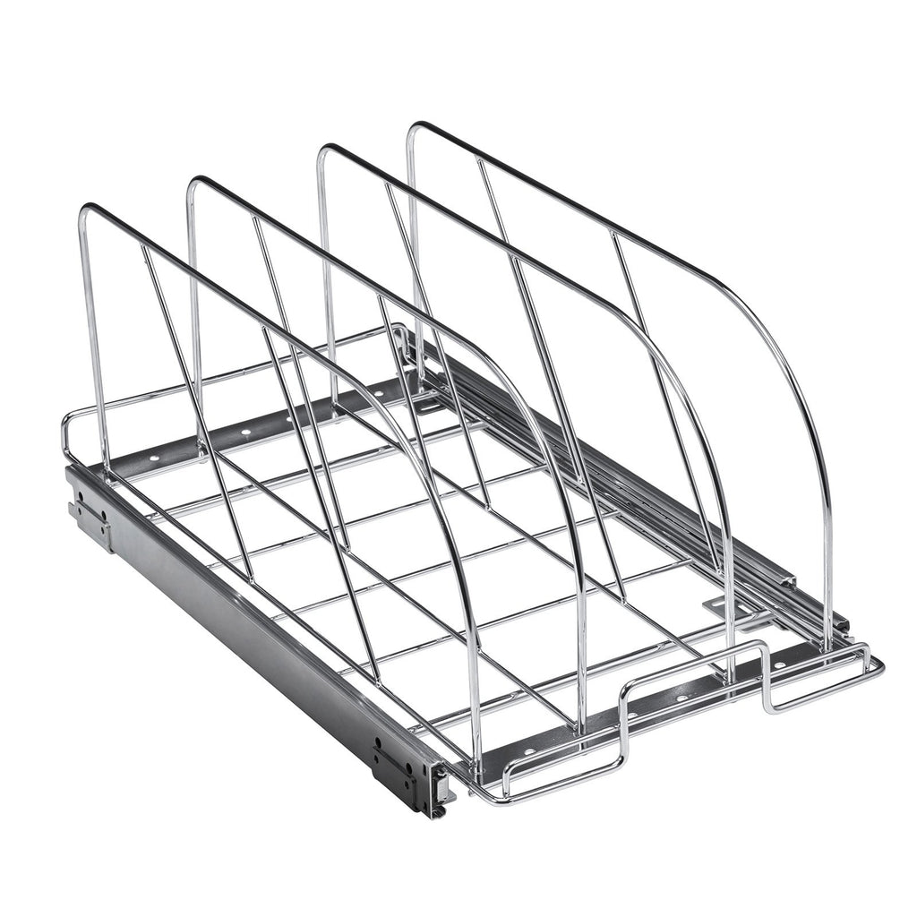 Pan And Pot Rack, Expandable Pull Out Under Cabinet Organizer, Cookie Sheet Baking Pans Tray Organization, Adjustable Wire Dividers, Steel Lid Holder For Kitchen Cabinet & Pantry Storage, 11.7"W