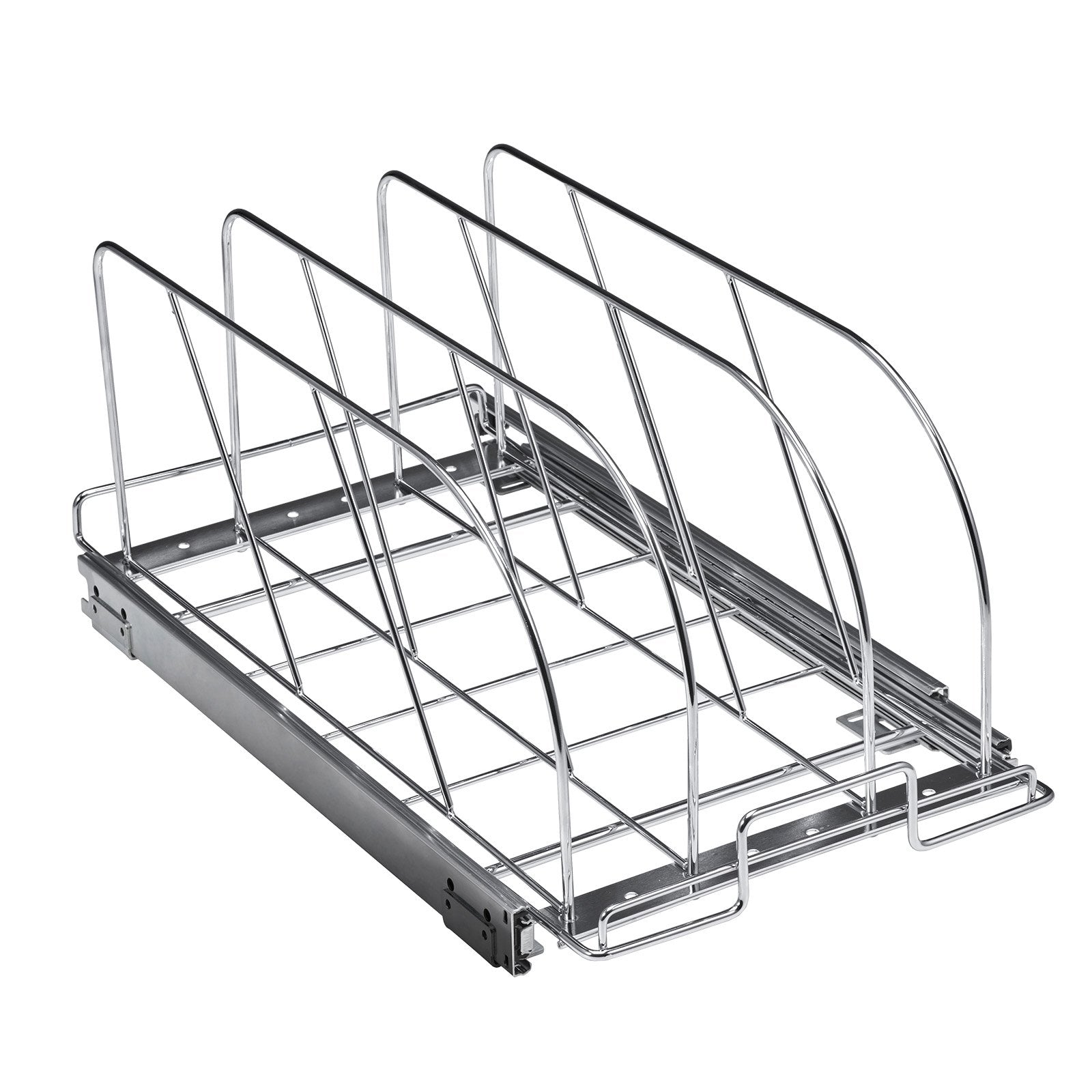 Pan And Pot Rack, Expandable Pull Out Under Cabinet Organizer, Cookie Sheet Baking Pans Tray Organization, Adjustable Wire Dividers, Steel Lid Holder For Kitchen Cabinet & Pantry Storage, 11.7"W