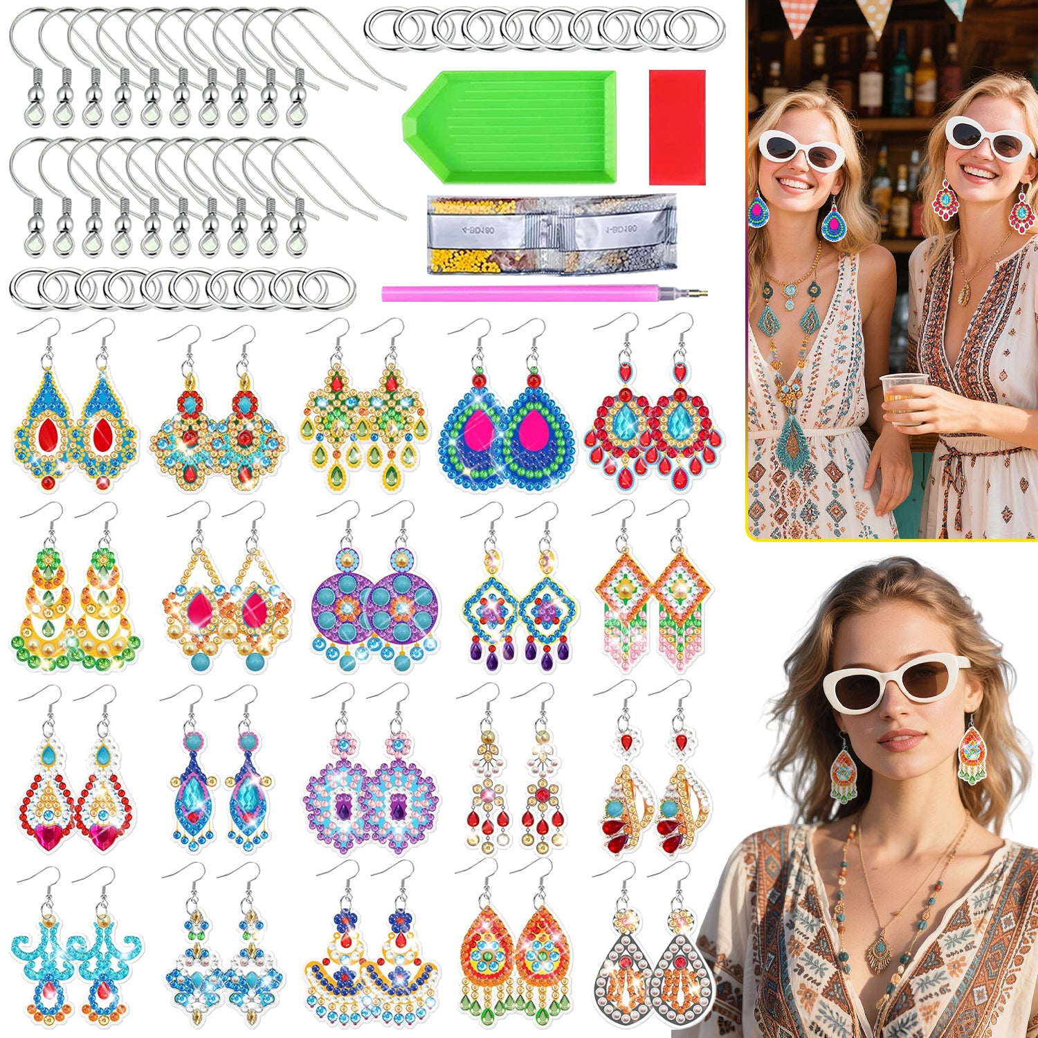 20 Pairs Rhinestones Painting Earrings Making Kit