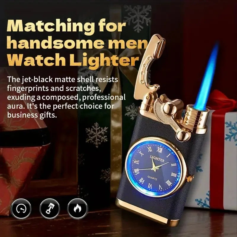 1pcs Butane Lighter, Blue Flame Lighter, Vintage Rocking Chair Lighter, Multifunctional Dial Lighter, Windproof Lighter, Suitable For Indoor And Outdoor, Perfect Gift For Father, Husband Or Boyfriend,