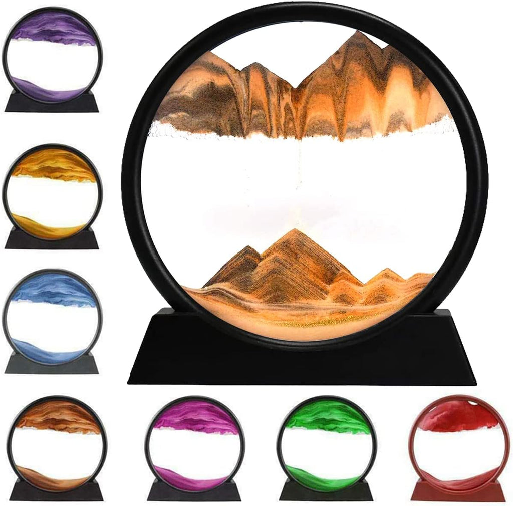 3D Dynamic Sand Art Liquid Motion, Moving Sand Art Picture Round Glass 3D Deep Sea Sandscape In Motion Display Flowing Sand Painting Relaxing Desk Toys