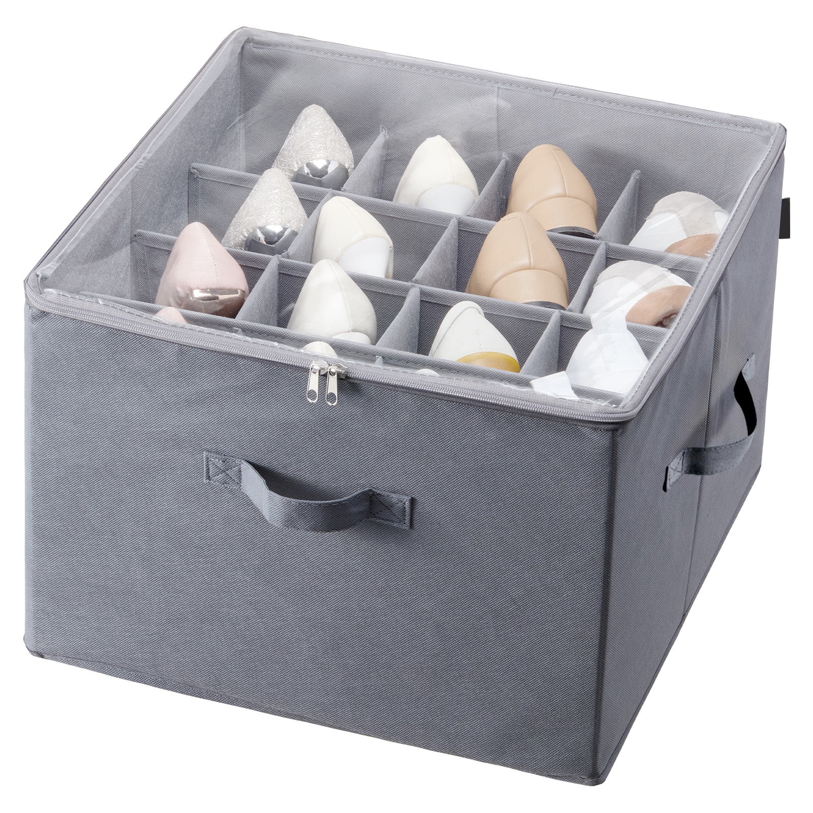 Vevor Sturdy Under Bed Shoe Storage Organizer, Adjustable Dividers Fit 16 Compartments, Shoe Storage Organizer For Closet Organization With Clear Cover, Shoe Rack & Basket, For Closet, Entryway, Trunk