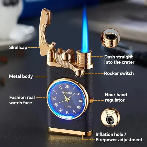 1pcs Butane Lighter, Blue Flame Lighter, Vintage Rocking Chair Lighter, Multifunctional Dial Lighter, Windproof Lighter, Suitable For Indoor And Outdoor, Perfect Gift For Father, Husband Or Boyfriend,